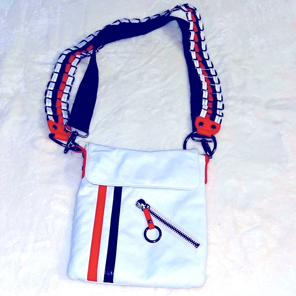 Guess Genuine leather white orange crossbody bag purse